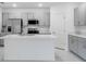 Modern kitchen with gray cabinets, stainless steel appliances, and an island at 424 Wayland Dr, Haines City, FL 33844