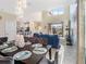 Open-concept dining area with modern decor, stylish chairs, and seamless kitchen access at 8938 Cabot Cliffs Dr, Davenport, FL 33896