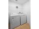 Practical laundry room with a washer and dryer, along with storage shelving for organization at 503 Balmoral Dr, Davenport, FL 33896