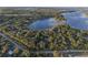 Aerial view of a property nestled among lush trees near a tranquil lake, showcasing privacy and natural beauty at 17577 Davenport Rd, Winter Garden, FL 34787