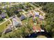 An aerial view shows homes with pools near river and surrounded by lush trees and vegetation at 12009 Eagle Point Ct, Leesburg, FL 34788