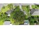Aerial view of the home shows a lush, landscaped yard and a refreshing private pool area at 304 Hibiscus St, Chuluota, FL 32766