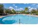 Large community swimming pool with plenty of lounge seating surrounded by beautiful tropical landscaping and a clear blue sky at 14132 Murcott Blossom Blvd, Winter Garden, FL 34787