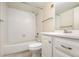 Bathroom with a tub, shower, toilet, vanity, and tiled floor at 120 Hibiscus Woods Ct # 8D, Deltona, FL 32725