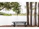 Scenic lake view with a picnic table under moss-draped trees in a tranquil community setting at 1055 Lake Berkley Dr, Kissimmee, FL 34746