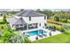 Aerial view of the home featuring a pool with spa, outdoor kitchen, patio, and lush landscaping at 4001 Ainsley Ave, Orlando, FL 32833