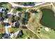 Aerial view showing property lines, mature trees, proximity to green space, pond and golf course at 36711 Alaqua Ct, Eustis, FL 32736