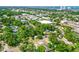 Wide aerial shot showing lush greenery of a residential neighborhood, local businesses and the city and ocean beyond at 535 Madison Ave, Daytona Beach, FL 32114