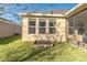Well-kept backyard with lush green grass, a small garden area, and easy access to the screened patio at 1511 Alligator St, St Cloud, FL 34771