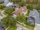 Aerial view showcasing a house with a pool and a fenced backyard at 9668 Loblolly Pine Cir, Orlando, FL 32827