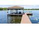 Covered dock with a barbecue and chairs, offering a serene view of the calm lake at 4024 W Danby Ct, Winter Springs, FL 32708