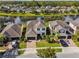 Aerial view of a residential area showcasing houses with well-maintained lawns and a scenic lake backdrop at 1546 Water Elm Ct, Orlando, FL 32825
