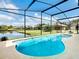 Beautiful, private pool with a screened-in lanai offering a picturesque view of a serene lake and manicured lawn at 2911 Sunset Vista Ct, Kissimmee, FL 34747