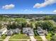 Residential aerial view with mature trees, manicured lawns, and inviting curb appeal on a sunny day at 5240 N Lake Burkett Ln, Winter Park, FL 32792