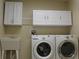 Well-lit laundry room with a sink and built-in cabinets above the washer and dryer at 3621 Arlington Ridge Blvd, Leesburg, FL 34748