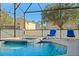 A covered swimming pool area has a jacuzzi and patio furniture at 2601 Isla Vista Ct, Kissimmee, FL 34747