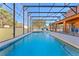 A beautiful blue swimming pool is enclosed by a screened patio at 2601 Isla Vista Ct, Kissimmee, FL 34747