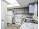 Bright kitchen featuring gray cabinets, granite countertops, and stainless steel sink at 5417 Fairwood Way # 304, Orlando, FL 32808
