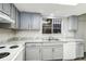 Charming kitchen with gray cabinets, granite countertops, and white appliances at 5417 Fairwood Way # 304, Orlando, FL 32808