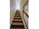 Indoor staircase with carpeted steps and wooden railing at 10065 Lake District Ln, Orlando, FL 32832