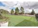 Spacious backyard with lush green grass, a black metal fence, and mature trees for privacy at 7889 Penrose Pl, Wildwood, FL 34785