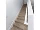 Modern carpeted staircase with a simple white railing at 2582 Glacier Express Ln, Tavares, FL 32778