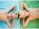 Two happy wearing goggles, relaxing on colorful towels by the pool at 7763 Westland Dr, Kissimmee, FL 34747