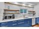 Contemporary kitchen with blue cabinets and floating shelves at 733 Clifford Dr, Orlando, FL 32804