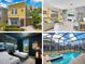Real estate listing showcasing the home's exterior, living room, bedroom, and screened pool area at 2736 Bookmark Dr, Kissimmee, FL 34746