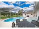 Inviting screened-in pool area with ample seating and a view of the backyard at 577 Sunridge Woods Blvd, Davenport, FL 33837