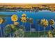 Beautiful aerial view of a waterfront property with palm trees and a private dock along the river at 1043 Lemon Bluff Rd, Osteen, FL 32764