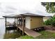 Covered boat dock featuring a storage shed and outdoor seating at 786 Antonette Ave, Winter Park, FL 32789