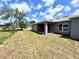 View of covered back porch with exterior paint, nice yard and view of blue sky at 1202 Alafia Way, Poinciana, FL 34759