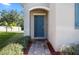 Inviting front entrance with a blue door, brick pathway, and well-maintained landscaping at 3207 Stratton Cir, Kissimmee, FL 34744