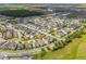 Aerial view of a quiet residential neighborhood with lush green lawns, mature trees, and modern homes at 15542 Sunquat Dr, Winter Garden, FL 34787