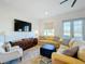 Comfortable living room featuring a yellow sofa and matching armchair, a TV, and lots of natural light at 7405 Excitement Dr, Kissimmee, FL 34747