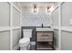 Stylish half bathroom featuring designer wallpaper, modern fixtures, and contemporary finishes at 1003 Oakdale St, Windermere, FL 34786