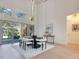 Bright dining room featuring a modern table set with plush chairs and view to the pool at 1003 Oakdale St, Windermere, FL 34786