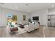 Bright living room featuring stylish white furniture, a modern TV, and sliding glass doors to the backyard at 4513 Sw 170Th Rd, Ocala, FL 34473