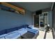 Relaxing screened patio with comfy seating and a large wall art piece at 4815 Rigging St, Haines City, FL 33844