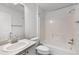 Clean bathroom features a shower-tub combo, single sink vanity, and neutral decor at 3623 Worth Cir, The Villages, FL 32162
