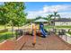 Community playground featuring multiple slides, swings, and climbing equipment for Gathering fun at 10198 Oak Crest Rd, Orlando, FL 32829