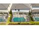 Aerial view of a backyard with screened-in pool, landscaping, and patio furniture, perfect for outdoor enjoyment at 6240 Sand Skipper Rd, Orlando, FL 32821