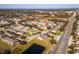 Wide aerial shot of a well-situated neighborhood, showcasing proximity to road, pond and surrounding landscapes at 13228 Daniels Landing Cir, Winter Garden, FL 34787