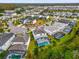 Picturesque aerial view of the neighborhood featuring houses with screened-in pools and beautiful landscaping at 4571 Cabello Loop, Kissimmee, FL 34746