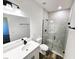 Bathroom featuring a glass walk-in shower, quartz countertops and matte black hardware at 4655 Sw 139Th Ln, Ocala, FL 34473