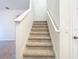 Carpeted staircase with white painted handrail leading to the upper level of the home at 12285 Joshua Tree Trl, Windermere, FL 34786