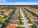 Panoramic aerial of a large neighborhood with similar homes, streets, and manicured landscaping at 5303 Wildwood Way, Davenport, FL 33837