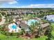 Aerial view showing community pool, playground, and clubhouse at 8622 Dufferin Ln, Orlando, FL 32832