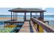 Lakeside gazebo with seating offering serene waterfront views and dock access at 6320 Rocky Point Rd, Lake Wales, FL 33898